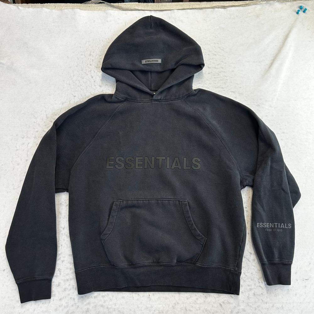 Fear of God Essentials Hoodie Mens Small Black Pullover Raglan Sleeve Logo